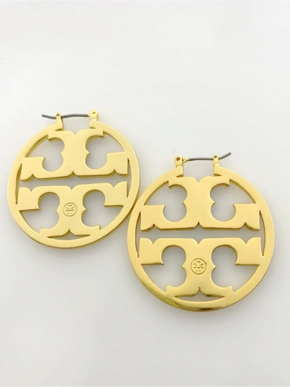 Tory Burch Gold Miller, Black Enamel, Hoop Earrings